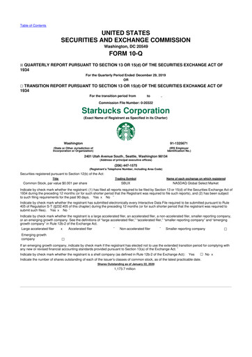 Thumbnail Starbucks 10-Q Quarterly Report FY2020 