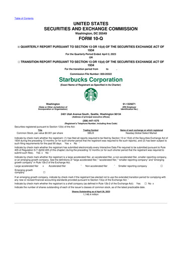 Thumbnail Starbucks 10-Q Quarterly Report FY2023 
