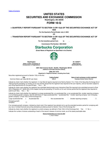 Thumbnail Starbucks 10-Q Quarterly Report FY2023 