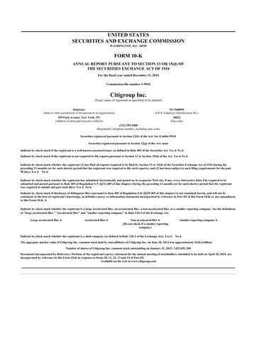 Miniature Citigroup 10-K Rapport annuel 2014