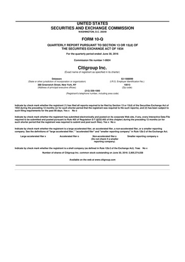 Thumbnail Citigroup 10-Q Quarterly Report FY2016 