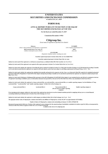 Miniature Citigroup 10-K Rapport annuel 2017