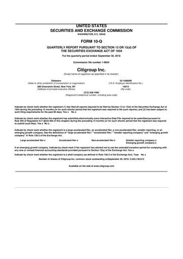 Thumbnail Citigroup 10-Q Quarterly Report FY2018 