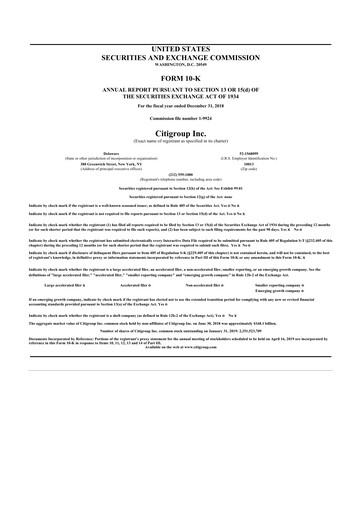 Miniature Citigroup 10-K Rapport annuel 2018