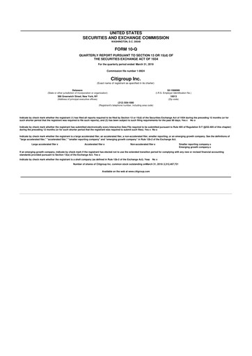 Thumbnail Citigroup 10-Q Quarterly Report FY2019 