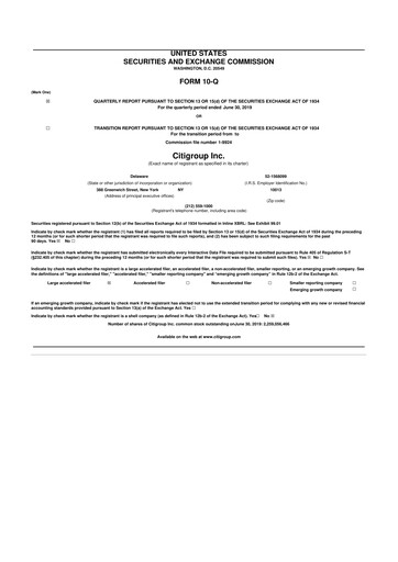 Thumbnail Citigroup 10-Q Quarterly Report FY2019 