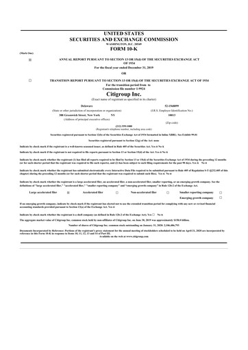 Miniature Citigroup 10-K Rapport annuel 2019