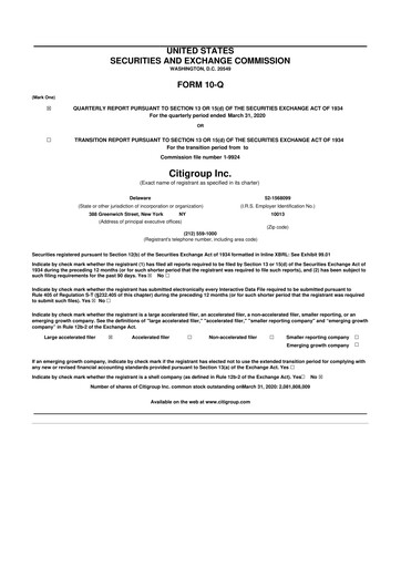 Thumbnail Citigroup 10-Q Quarterly Report FY2020 