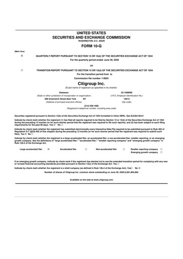 Thumbnail Citigroup 10-Q Quarterly Report FY2020 