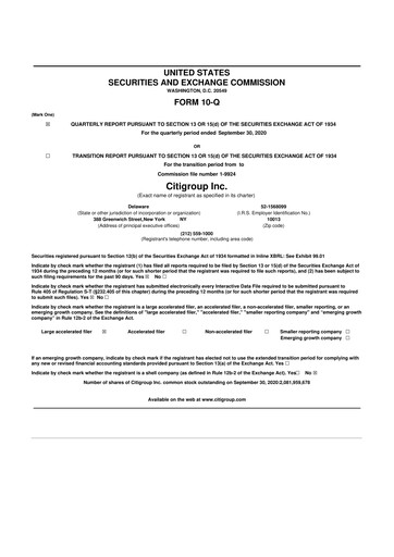 Thumbnail Citigroup 10-Q Quarterly Report FY2020 