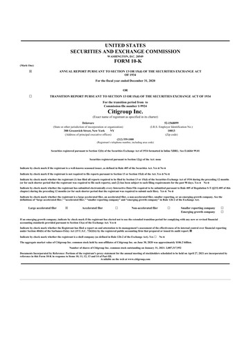 Miniature Citigroup 10-K Rapport annuel 2020