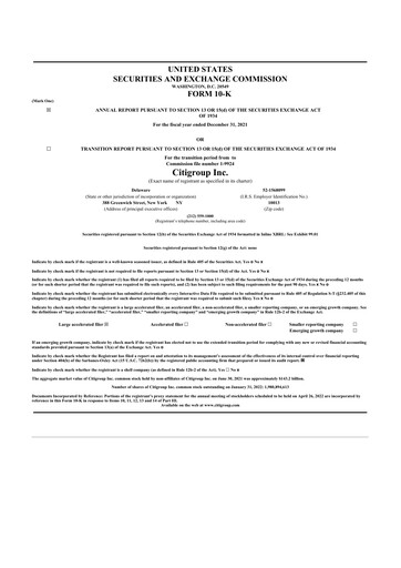 Miniature Citigroup 10-K Rapport annuel 2021