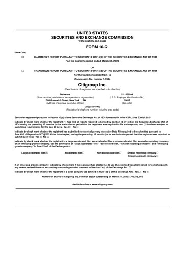 Thumbnail Citigroup 10-Q Quarterly Report FY 
