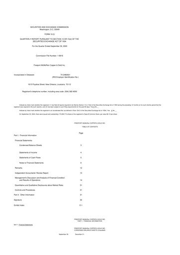 Vorschaubild Freeport-McMoRan 10-Q Quartalsbericht  