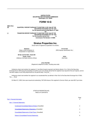 Miniature Stratus Properties 10-Q Rapport trimestriel  