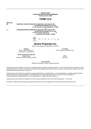 Miniature Stratus Properties 10-Q Rapport trimestriel  