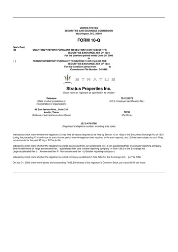 Miniature Stratus Properties 10-Q Rapport trimestriel  