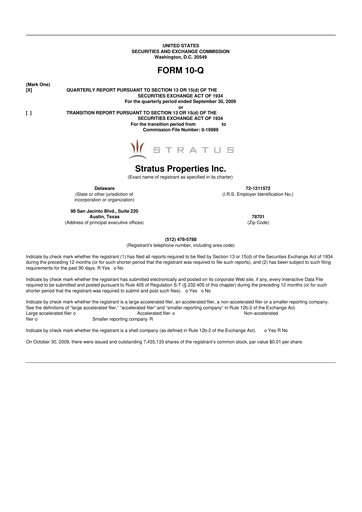 Miniature Stratus Properties 10-Q Rapport trimestriel  