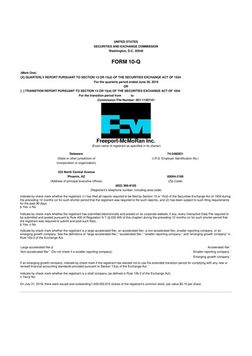 Vorschaubild Freeport-McMoRan 10-Q Quartalsbericht 2018 