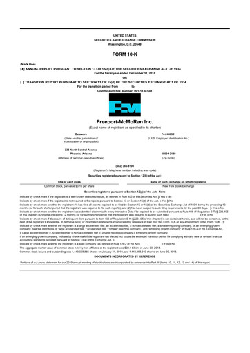 Thumbnail Freeport-McMoRan 10-K Annual Report 2018