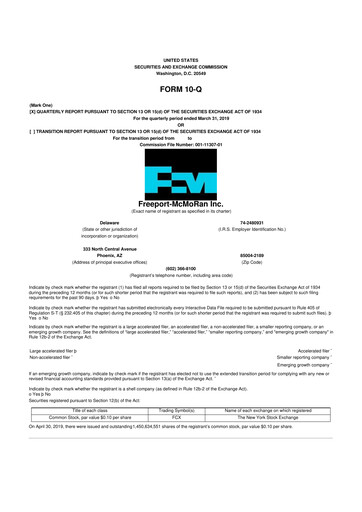 Vorschaubild Freeport-McMoRan 10-Q Quartalsbericht 2019 
