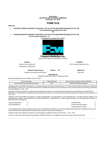 Vorschaubild Freeport-McMoRan 10-Q Quartalsbericht 2019 