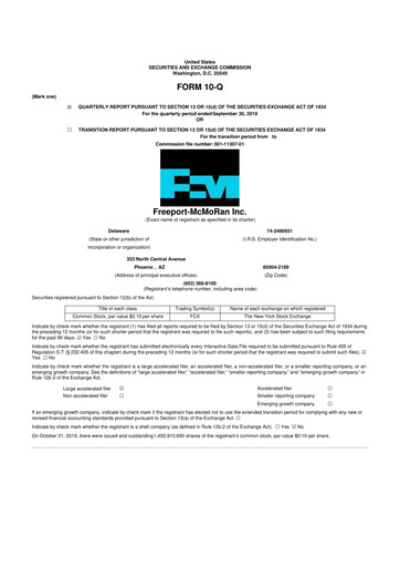 Vorschaubild Freeport-McMoRan 10-Q Quartalsbericht 2019 