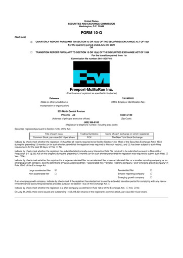Vorschaubild Freeport-McMoRan 10-Q Quartalsbericht 2020 