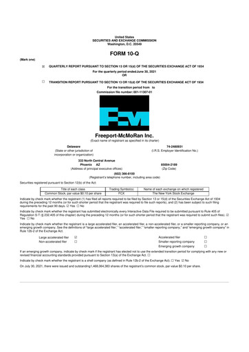 Vorschaubild Freeport-McMoRan 10-Q Quartalsbericht 2021 