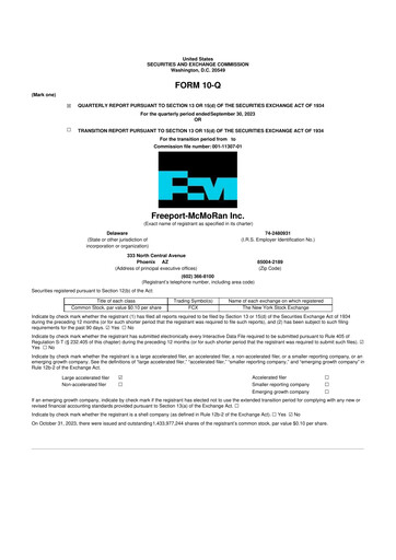 Vorschaubild Freeport-McMoRan 10-Q Quartalsbericht 2023 