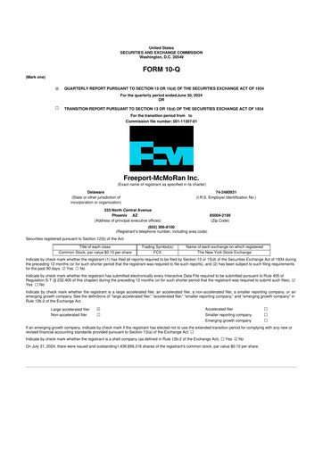Vorschaubild Freeport-McMoRan 10-Q Quartalsbericht 2024 