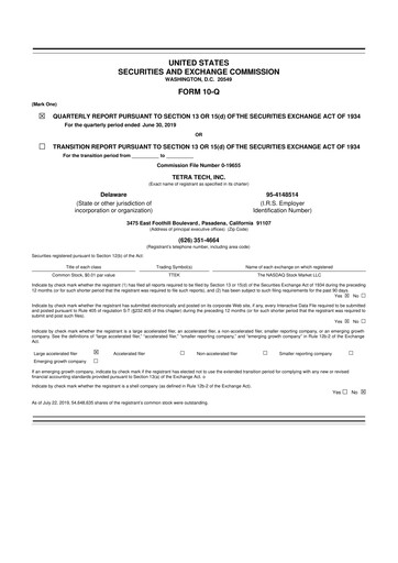 Thumbnail Tetra Tech
 10-Q Quarterly Report FY2019 