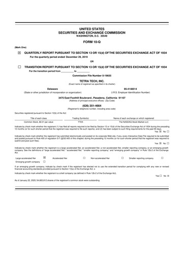 Thumbnail Tetra Tech
 10-Q Quarterly Report FY2020 