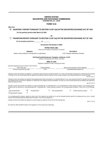 Thumbnail Tetra Tech
 10-Q Quarterly Report FY2020 