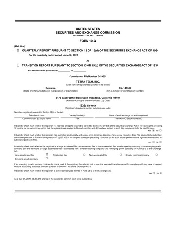 Thumbnail Tetra Tech
 10-Q Quarterly Report FY2020 