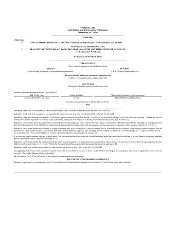 Thumbnail Tetra Tech
 10-K Annual Report 2022