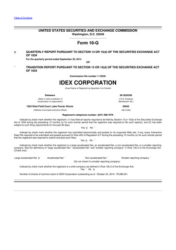 Miniature IDEX 10-Q Rapport trimestriel 2014 