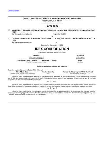 Miniature IDEX 10-Q Rapport trimestriel 2020 