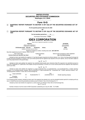 Thumbnail IDEX 10-Q Quarterly Report FY2026 