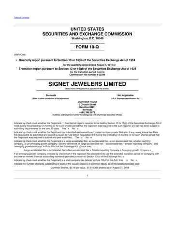 Thumbnail Signet Jewelers
 10-Q Quarterly Report FY2019 