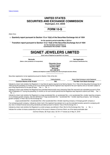 Thumbnail Signet Jewelers
 10-Q Quarterly Report FY2020 