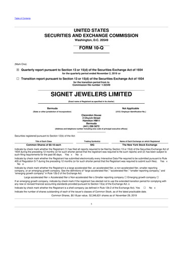 Thumbnail Signet Jewelers
 10-Q Quarterly Report FY2020 