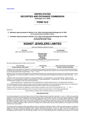 Thumbnail Signet Jewelers
 10-Q Quarterly Report FY2021 