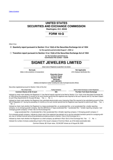 Thumbnail Signet Jewelers
 10-Q Quarterly Report FY2021 