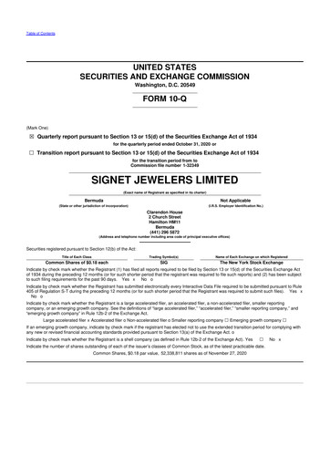 Thumbnail Signet Jewelers
 10-Q Quarterly Report FY2021 