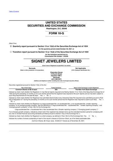 Thumbnail Signet Jewelers
 10-Q Quarterly Report FY2022 