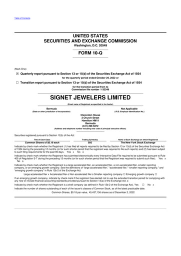 Thumbnail Signet Jewelers
 10-Q Quarterly Report FY2023 