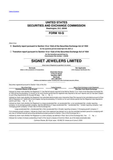Thumbnail Signet Jewelers
 10-Q Quarterly Report FY2024 