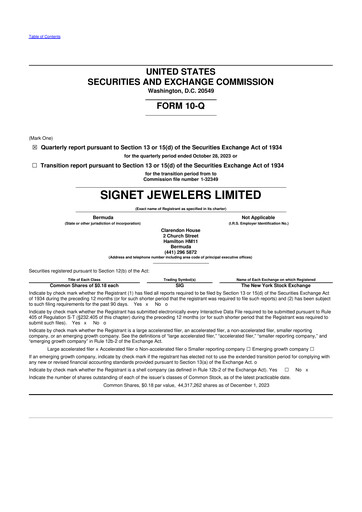 Thumbnail Signet Jewelers
 10-Q Quarterly Report FY2024 