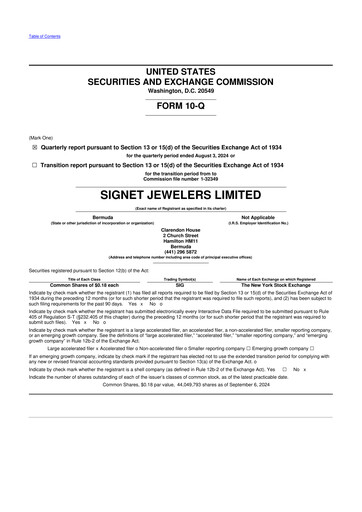 Thumbnail Signet Jewelers
 10-Q Quarterly Report FY2025 